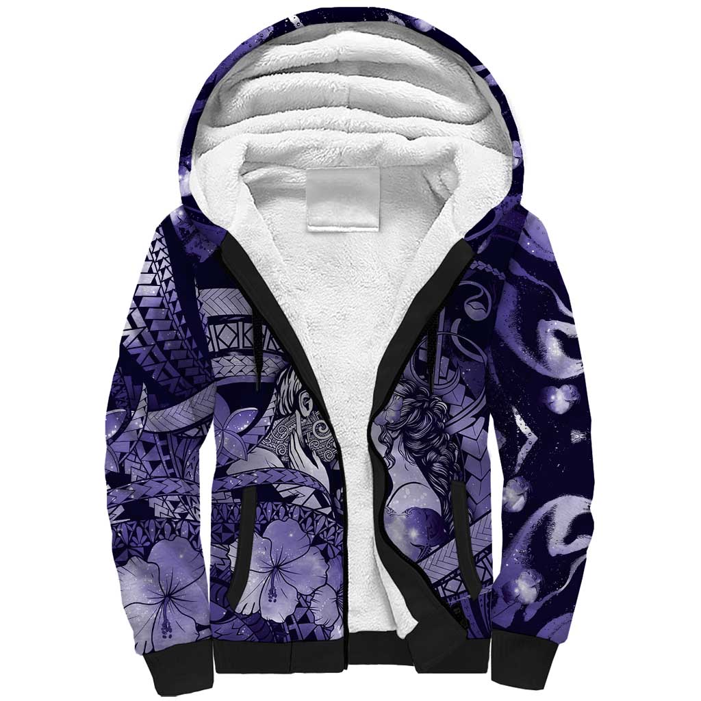 Personalised Maori Romantic Valentine Sherpa Hoodie The Hongi Kiss Purple Galaxy DT05 Unisex Purple - Polynesian Pride