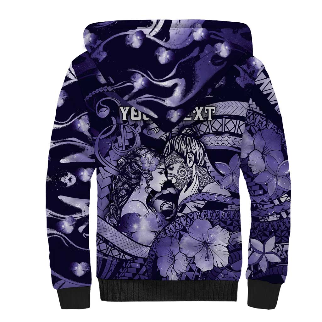 Personalised Maori Romantic Valentine Sherpa Hoodie The Hongi Kiss Purple Galaxy DT05 - Polynesian Pride