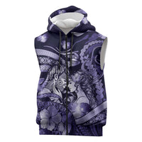 Personalised Maori Romantic Valentine Sleeveless Zip Hoodie The Hongi Kiss Purple Galaxy DT05 Purple - Polynesian Pride