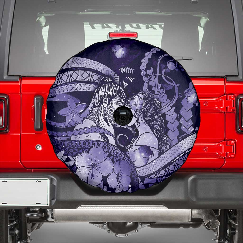 Maori Romantic Valentine Spare Tire Cover The Hongi Kiss Purple Galaxy DT05 - Polynesian Pride