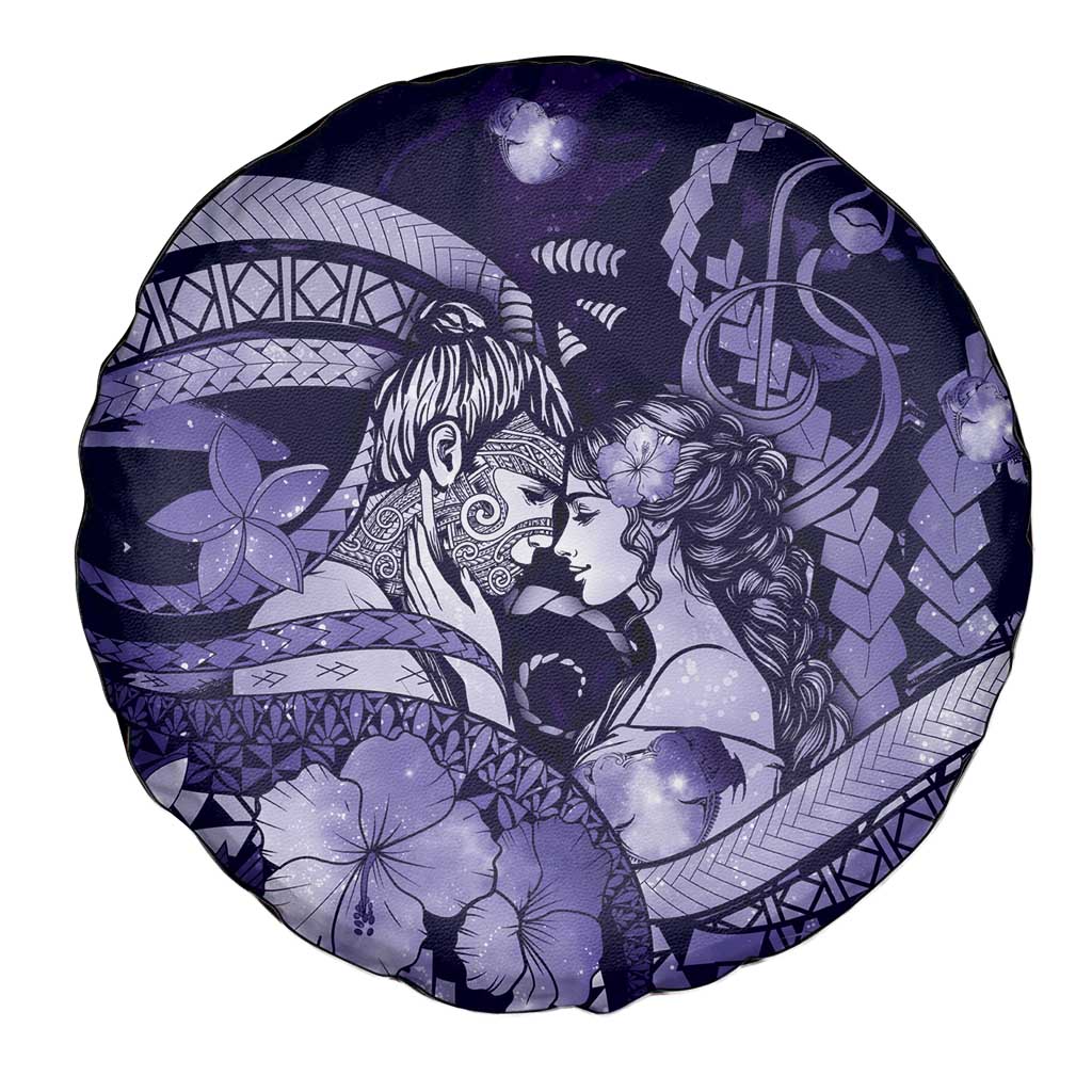 Maori Romantic Valentine Spare Tire Cover The Hongi Kiss Purple Galaxy DT05 - Polynesian Pride
