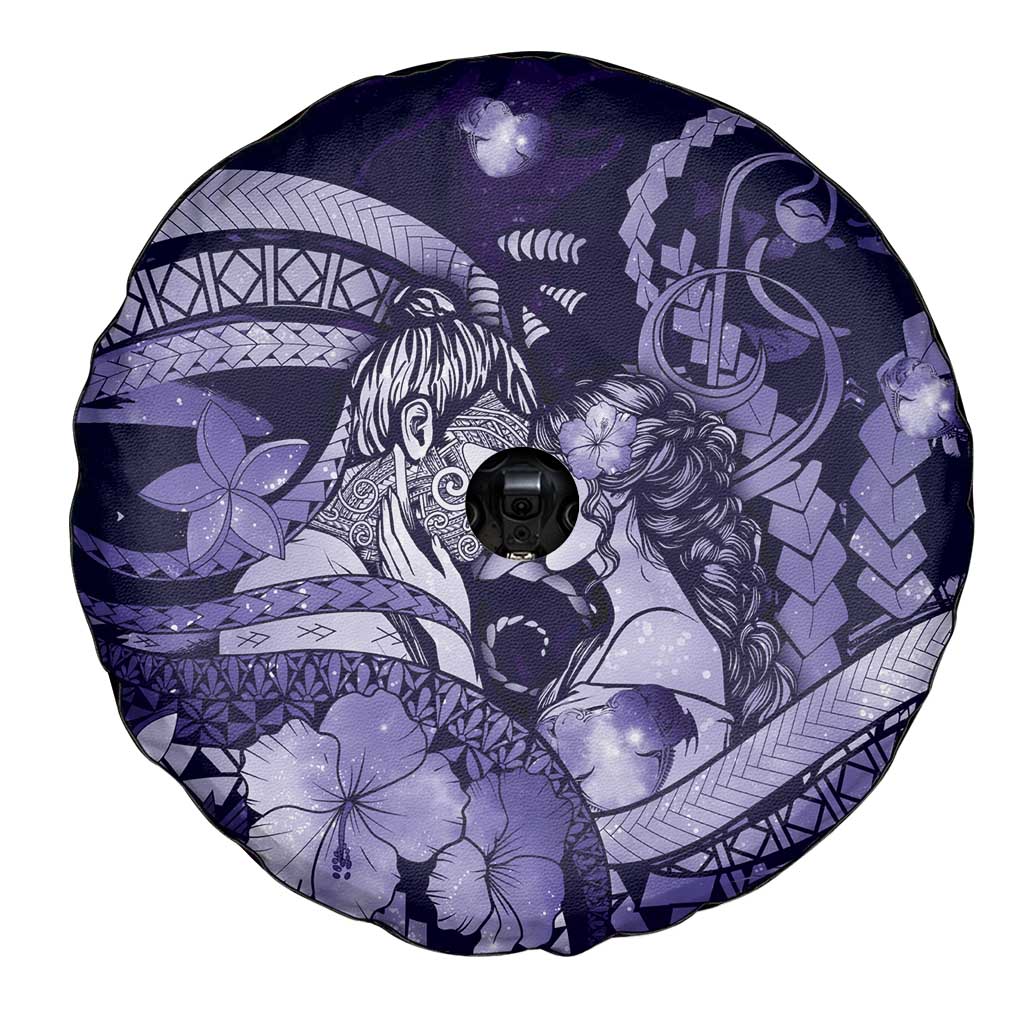 Maori Romantic Valentine Spare Tire Cover The Hongi Kiss Purple Galaxy DT05 - Polynesian Pride