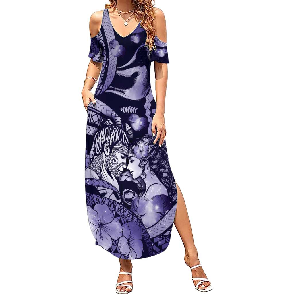 Personalised Maori Romantic Valentine Summer Maxi Dress The Hongi Kiss Purple Galaxy DT05 Women Purple - Polynesian Pride