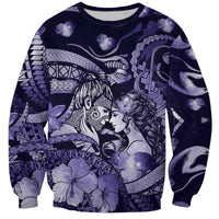 Personalised Maori Romantic Valentine Sweatshirt The Hongi Kiss Purple Galaxy DT05 Unisex Purple - Polynesian Pride