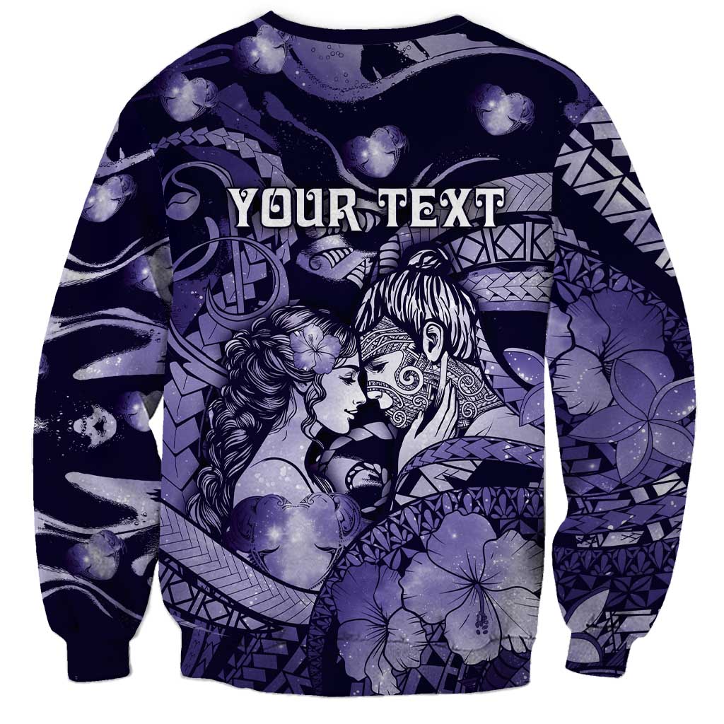 Personalised Maori Romantic Valentine Sweatshirt The Hongi Kiss Purple Galaxy DT05 - Polynesian Pride