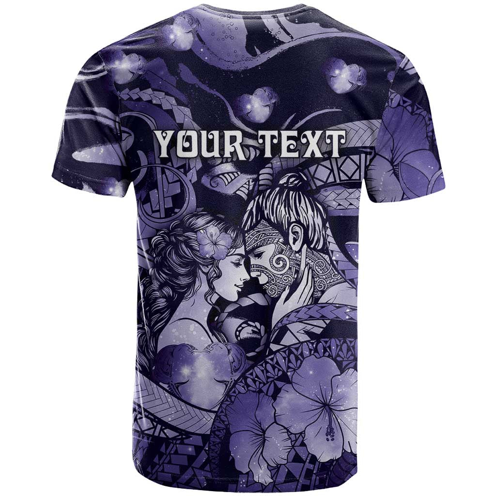 Personalised Maori Romantic Valentine T Shirt The Hongi Kiss Purple Galaxy DT05 - Polynesian Pride