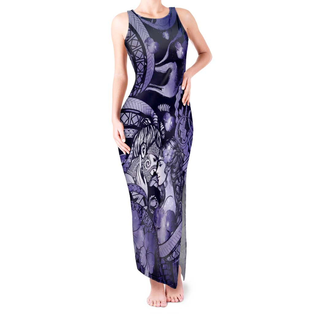 Personalised Maori Romantic Valentine Tank Maxi Dress The Hongi Kiss Purple Galaxy DT05 Women Purple - Polynesian Pride