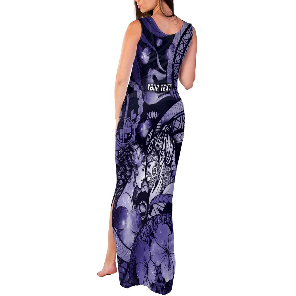 Personalised Maori Romantic Valentine Tank Maxi Dress The Hongi Kiss Purple Galaxy DT05 - Polynesian Pride