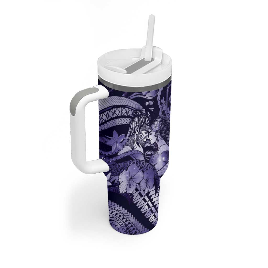Personalised Maori Romantic Valentine Tumbler With Handle The Hongi Kiss Purple Galaxy DT05 - Polynesian Pride