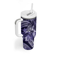 Personalised Maori Romantic Valentine Tumbler With Handle The Hongi Kiss Purple Galaxy DT05 - Polynesian Pride