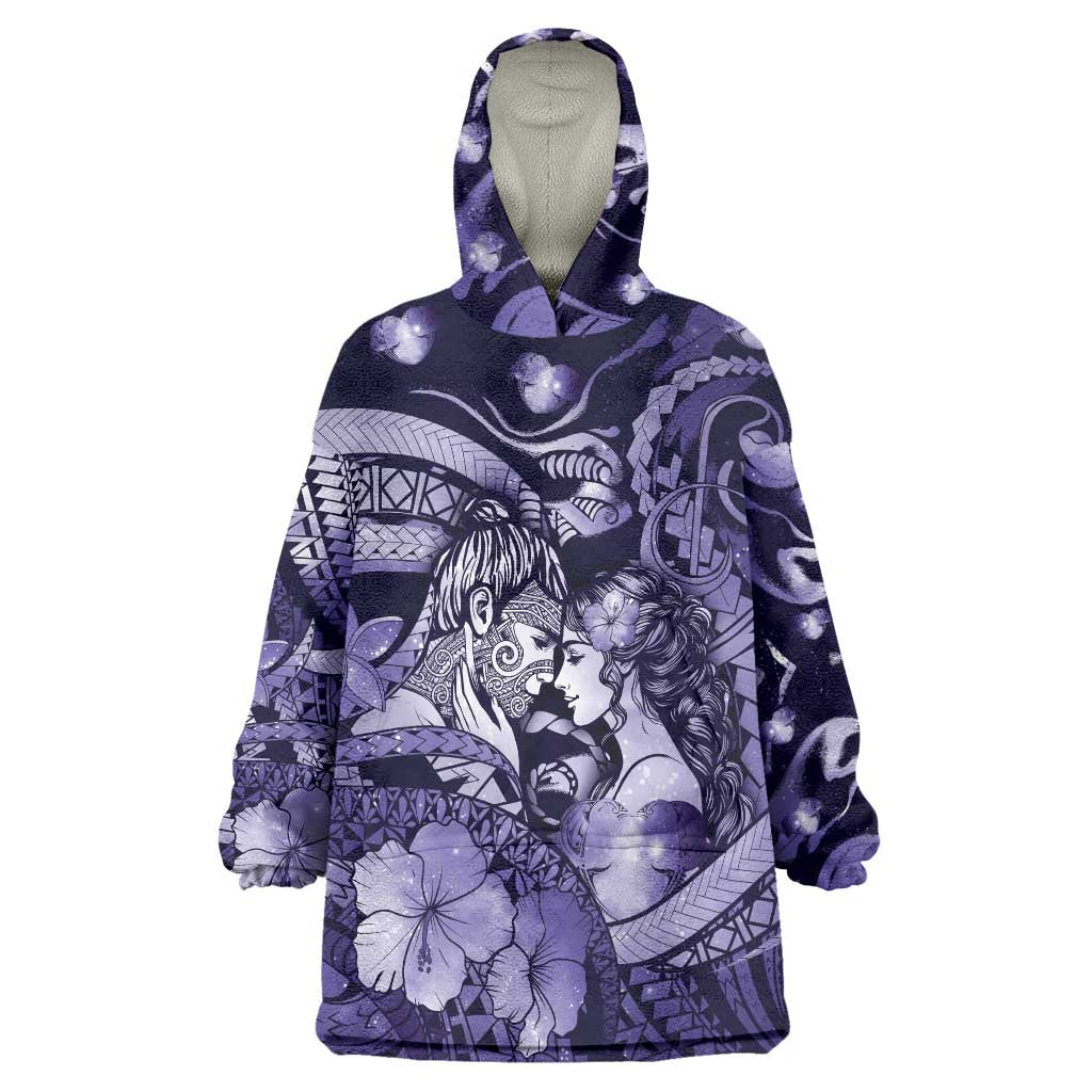 Personalised Maori Romantic Valentine Wearable Blanket Hoodie The Hongi Kiss Purple Galaxy DT05 One Size Purple - Polynesian Pride