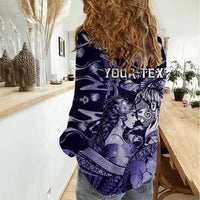 Personalised Maori Romantic Valentine Women Casual Shirt The Hongi Kiss Purple Galaxy DT05 - Polynesian Pride