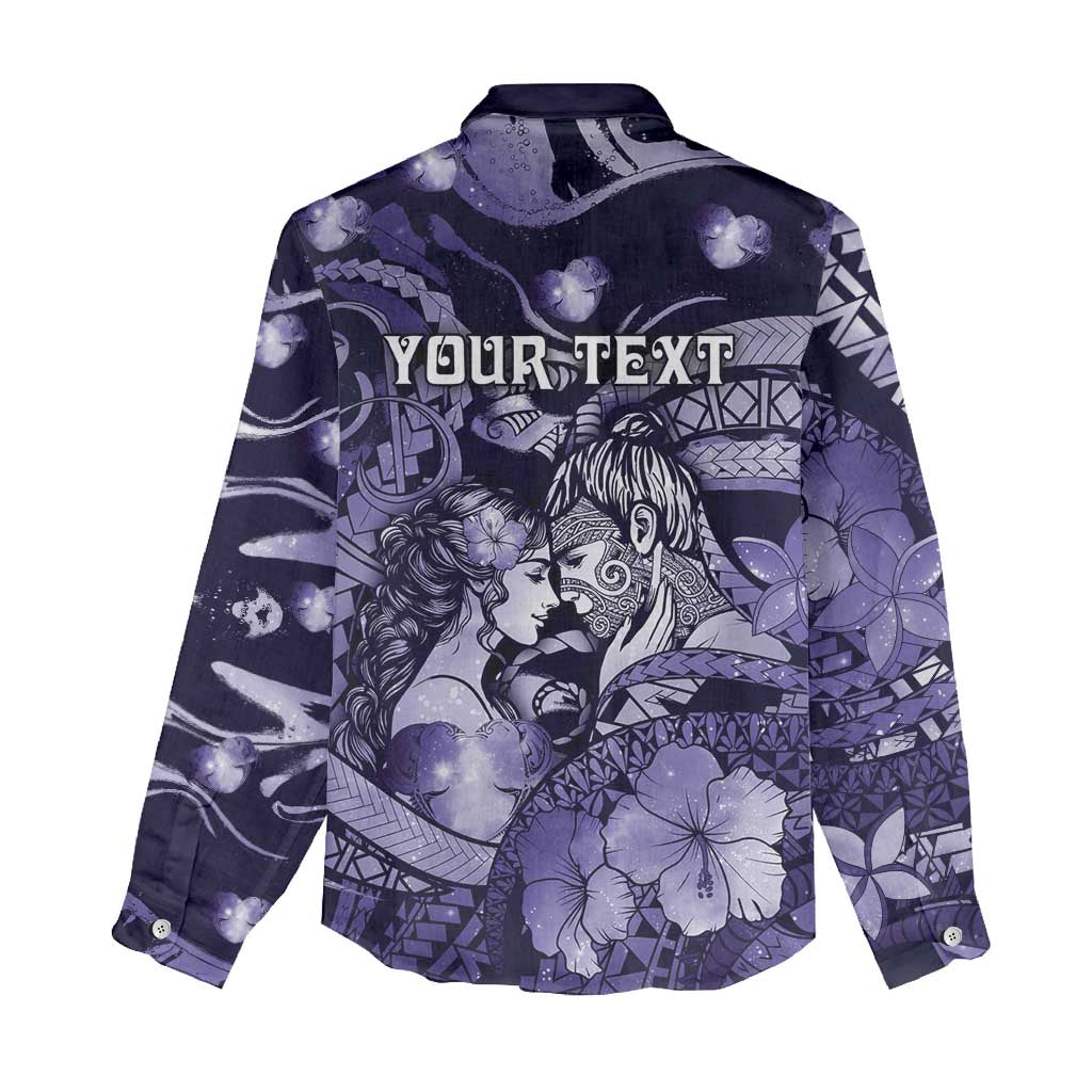 Personalised Maori Romantic Valentine Women Casual Shirt The Hongi Kiss Purple Galaxy DT05 - Polynesian Pride