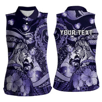 Personalised Maori Romantic Valentine Women Sleeveless Polo Shirt The Hongi Kiss Purple Galaxy DT05 - Polynesian Pride