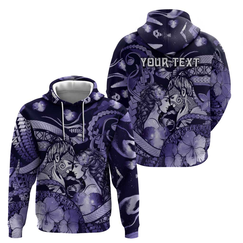 Personalised Maori Romantic Valentine Zip Hoodie The Hongi Kiss Purple Galaxy DT05 - Polynesian Pride