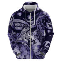Personalised Maori Romantic Valentine Zip Hoodie The Hongi Kiss Purple Galaxy DT05 - Polynesian Pride