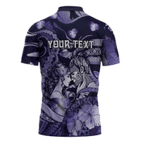 Personalised Maori Romantic Valentine Zipper Polo Shirt The Hongi Kiss Purple Galaxy DT05 - Polynesian Pride
