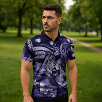 Personalised Maori Romantic Valentine Zipper Polo Shirt The Hongi Kiss Purple Galaxy DT05 - Polynesian Pride