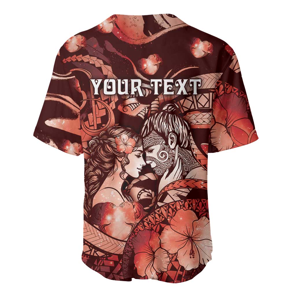 Personalised Maori Romantic Valentine Baseball Jersey The Hongi Kiss Red Galaxy