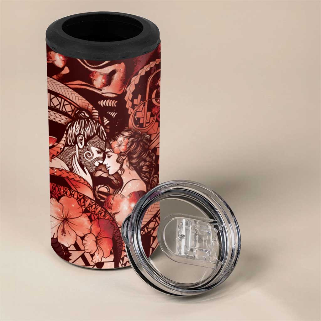 Personalised Maori Romantic Valentine 4 in 1 Can Cooler Tumbler The Hongi Kiss Red Galaxy DT05 - Polynesian Pride