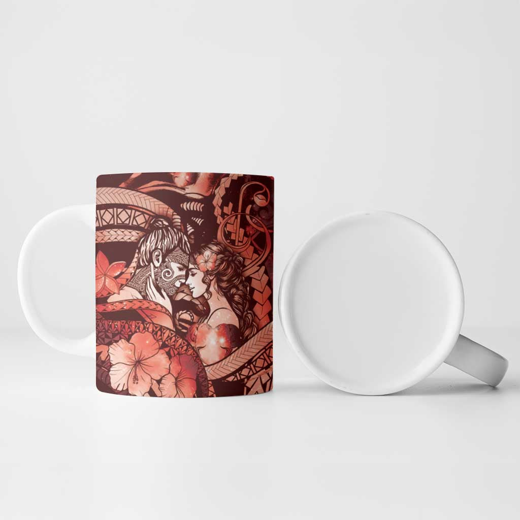 Personalised Maori Romantic Valentine Ceramic Mug The Hongi Kiss Red Galaxy