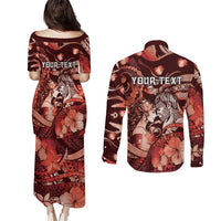 Personalised Maori Romantic Valentine Couples Matching Puletasi and Long Sleeve Button Shirt The Hongi Kiss Red Galaxy DT05 - Polynesian Pride
