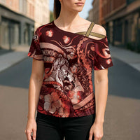 Personalised Maori Romantic Valentine Cross Shoulder Shirt The Hongi Kiss Red Galaxy