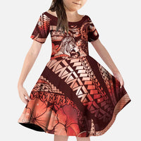 Personalised Maori Romantic Valentine Family Matching Long Sleeve Bodycon Dress and Hawaiian Shirt The Hongi Kiss Red Galaxy DT05 Daughter's Dress Red - Polynesian Pride