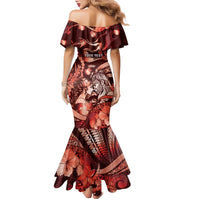 Personalised Maori Romantic Valentine Family Matching Mermaid Dress and Hawaiian Shirt The Hongi Kiss Red Galaxy DT05 - Polynesian Pride