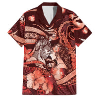 Personalised Maori Romantic Valentine Family Matching Off The Shoulder Long Sleeve Dress and Hawaiian Shirt The Hongi Kiss Red Galaxy DT05 Dad's Shirt - Short Sleeve Red - Polynesian Pride