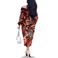 Personalised Maori Romantic Valentine Family Matching Off The Shoulder Long Sleeve Dress and Hawaiian Shirt The Hongi Kiss Red Galaxy DT05 - Polynesian Pride