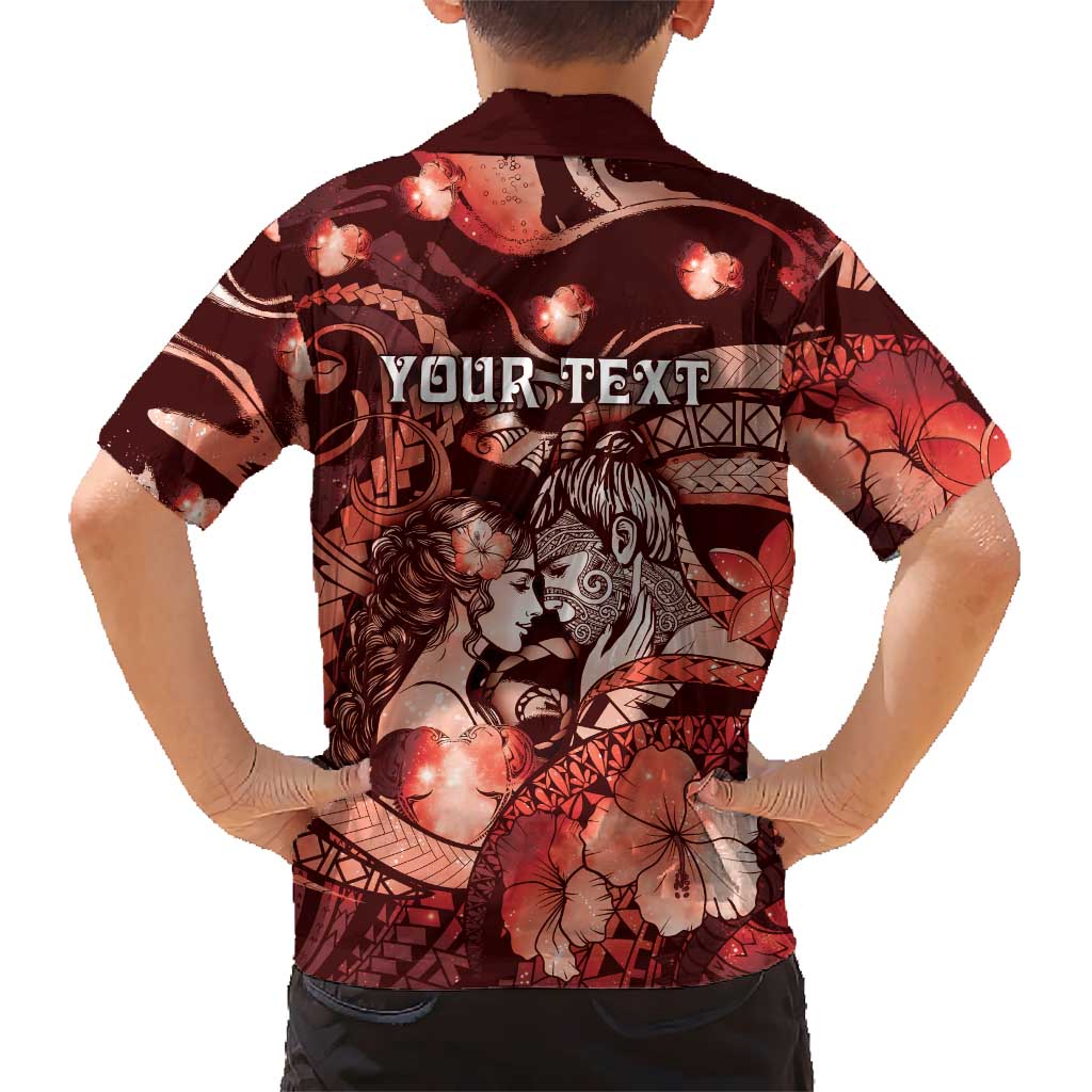 Personalised Maori Romantic Valentine Family Matching Off Shoulder Maxi Dress and Hawaiian Shirt The Hongi Kiss Red Galaxy DT05 - Polynesian Pride