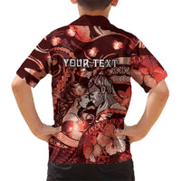 Personalised Maori Romantic Valentine Family Matching Off Shoulder Maxi Dress and Hawaiian Shirt The Hongi Kiss Red Galaxy DT05 - Polynesian Pride