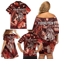 Personalised Maori Romantic Valentine Family Matching Off Shoulder Short Dress and Hawaiian Shirt The Hongi Kiss Red Galaxy DT05 - Polynesian Pride