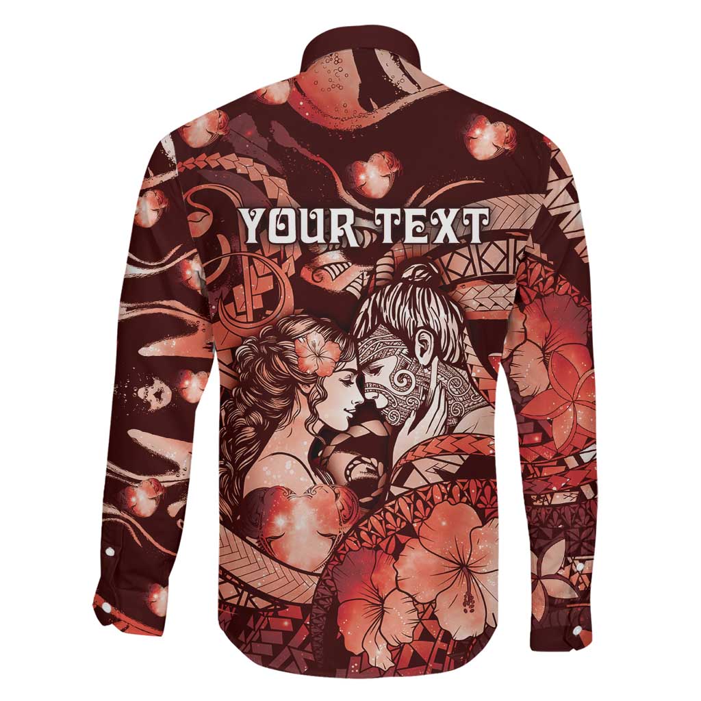Personalised Maori Romantic Valentine Family Matching Off Shoulder Short Dress and Hawaiian Shirt The Hongi Kiss Red Galaxy DT05 - Polynesian Pride