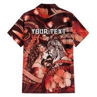 Personalised Maori Romantic Valentine Family Matching Puletasi and Hawaiian Shirt The Hongi Kiss Red Galaxy DT05 - Polynesian Pride