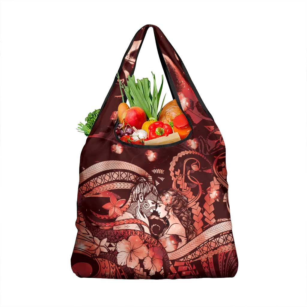 Maori Romantic Valentine Grocery Bag The Hongi Kiss Red Galaxy DT05 1-pack One Size Red - Polynesian Pride