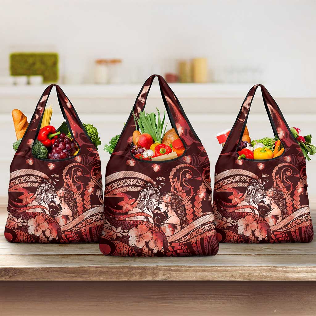 Maori Romantic Valentine Grocery Bag The Hongi Kiss Red Galaxy DT05 3-pack One Size Red - Polynesian Pride