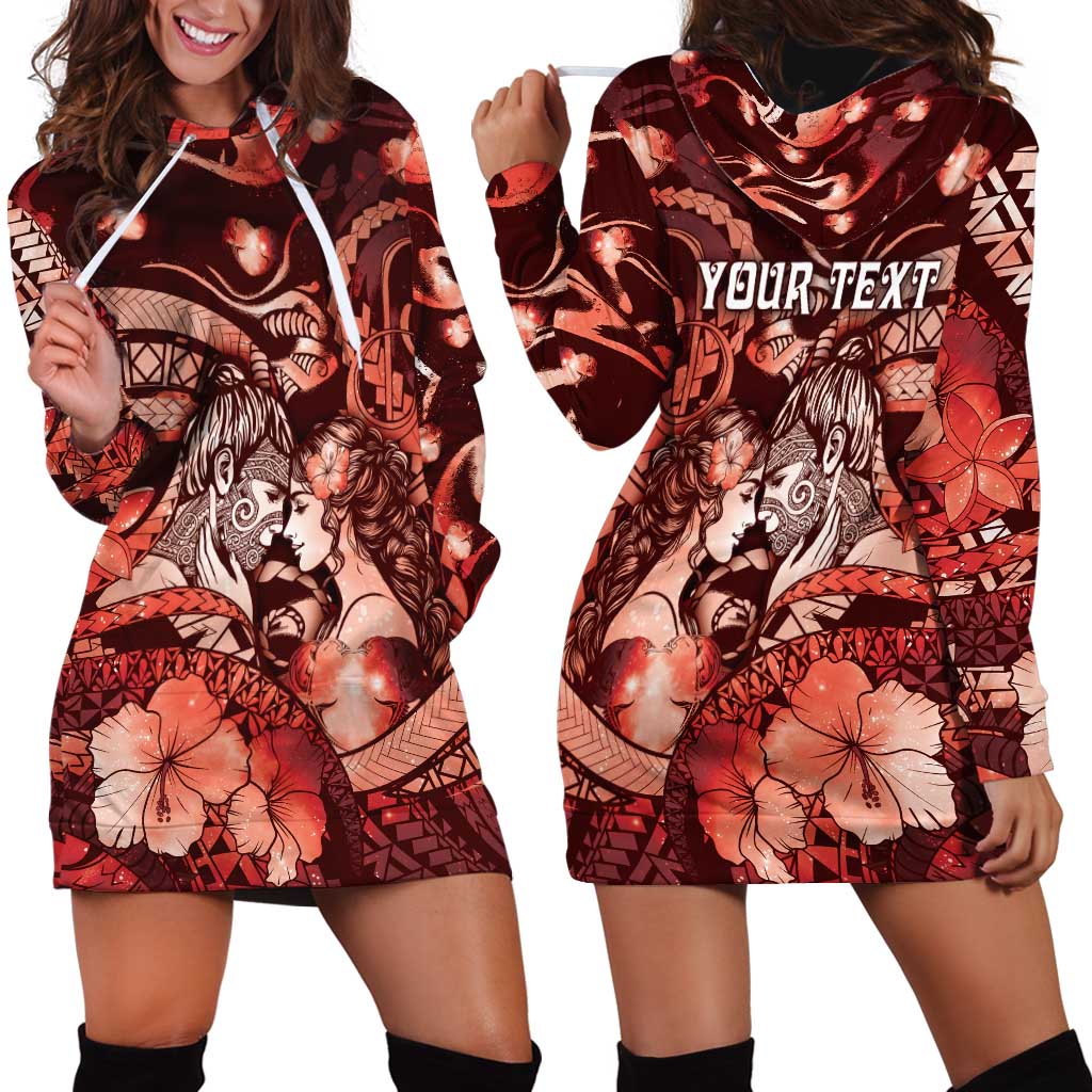 Personalised Maori Romantic Valentine Hoodie Dress The Hongi Kiss Red Galaxy DT05 - Polynesian Pride