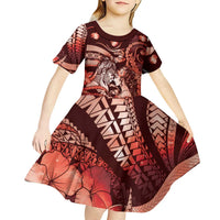 Personalised Maori Romantic Valentine Kid Short Sleeve Dress The Hongi Kiss Red Galaxy DT05 - Polynesian Pride