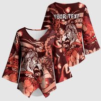 Personalised Maori Romantic Valentine Kimono Sleeve Blouse The Hongi Kiss Red Galaxy