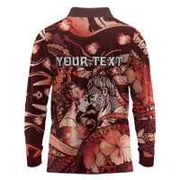 Personalised Maori Romantic Valentine Long Sleeve Polo Shirt The Hongi Kiss Red Galaxy DT05 - Polynesian Pride