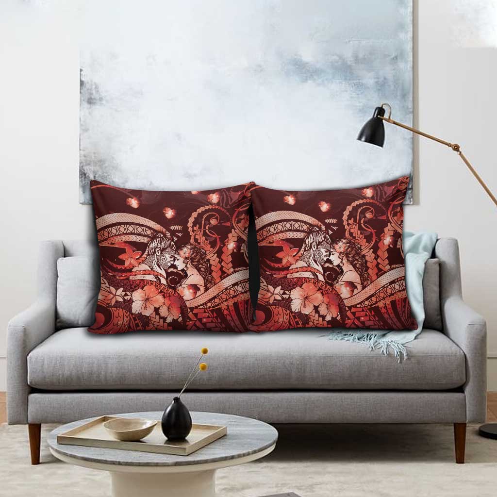 Maori Romantic Valentine Pillow Cover The Hongi Kiss Red Galaxy