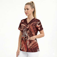 Personalised Maori Romantic Valentine Scrub Top The Hongi Kiss Red Galaxy