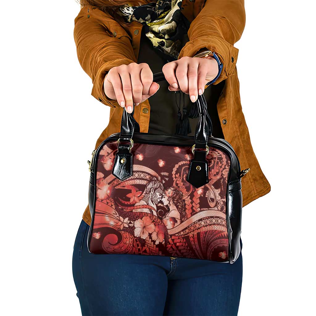 Maori Romantic Valentine Shoulder Handbag The Hongi Kiss Red Galaxy