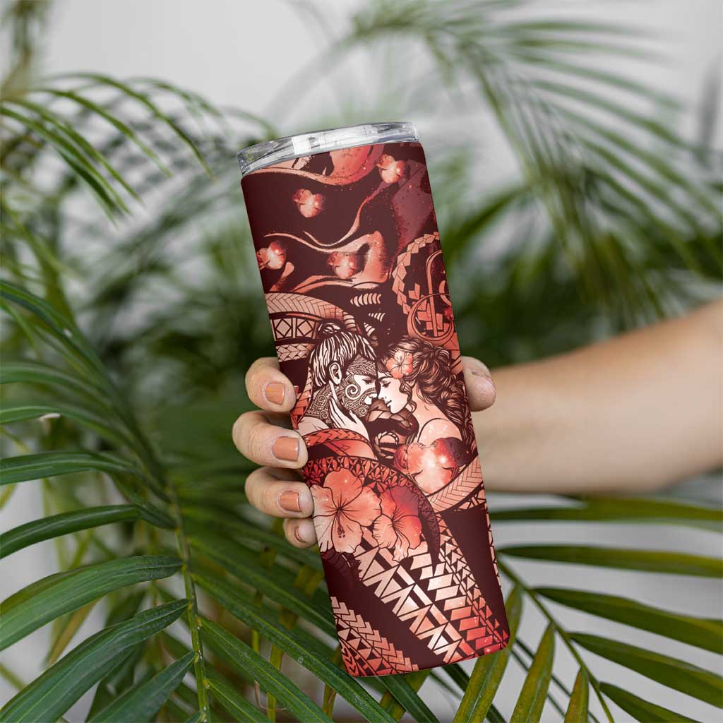 Personalised Maori Romantic Valentine Skinny Tumbler The Hongi Kiss Red Galaxy DT05 - Polynesian Pride