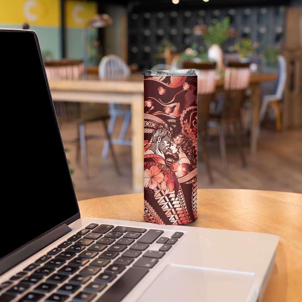 Personalised Maori Romantic Valentine Skinny Tumbler The Hongi Kiss Red Galaxy DT05 - Polynesian Pride