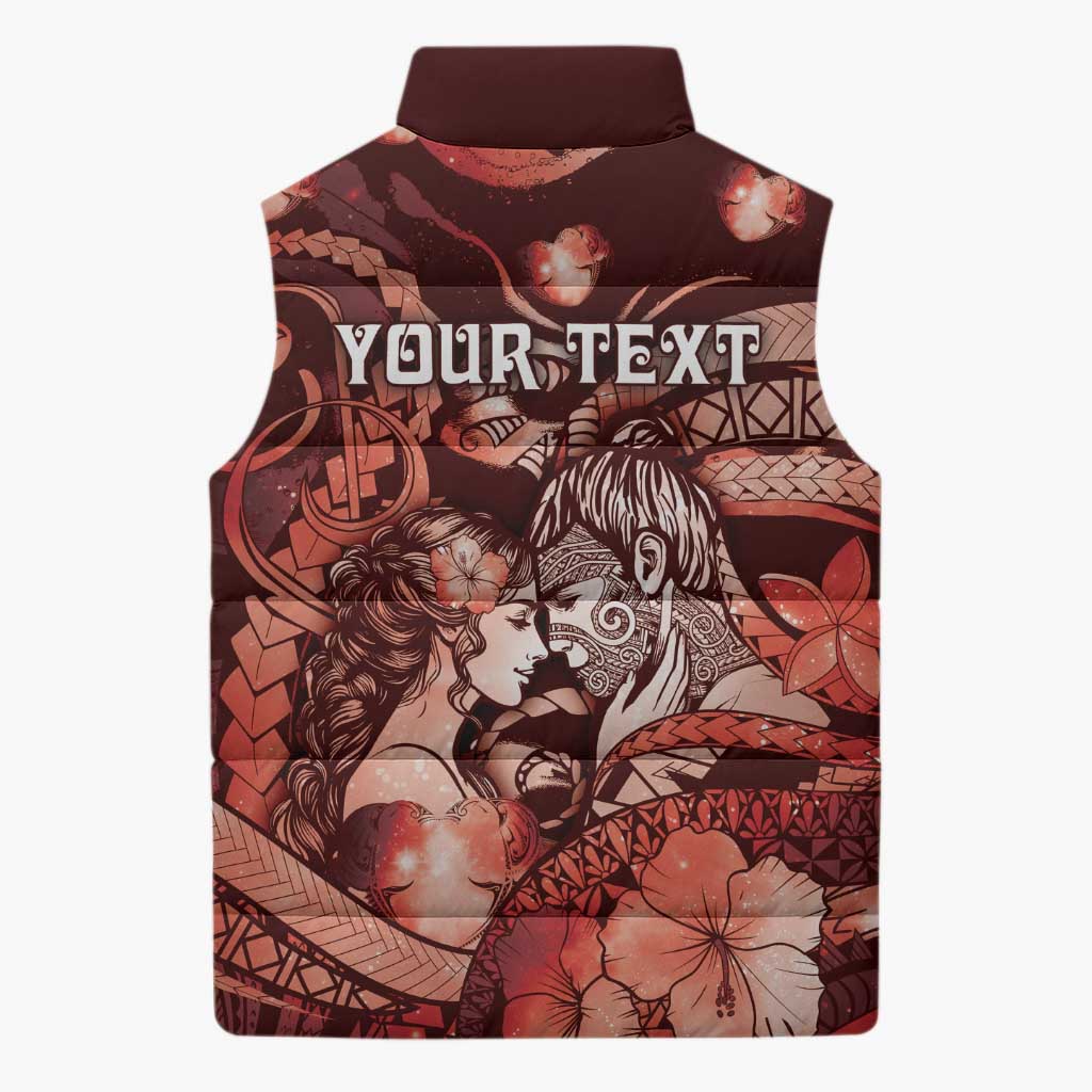 Personalised Maori Romantic Valentine Sleeveless Puffer Jacket The Hongi Kiss Red Galaxy