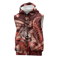Personalised Maori Romantic Valentine Sleeveless Zip Hoodie The Hongi Kiss Red Galaxy DT05 Red - Polynesian Pride