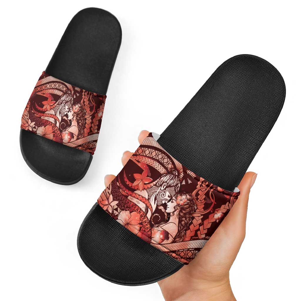 Maori Romantic Valentine Slide Sandals The Hongi Kiss Red Galaxy
